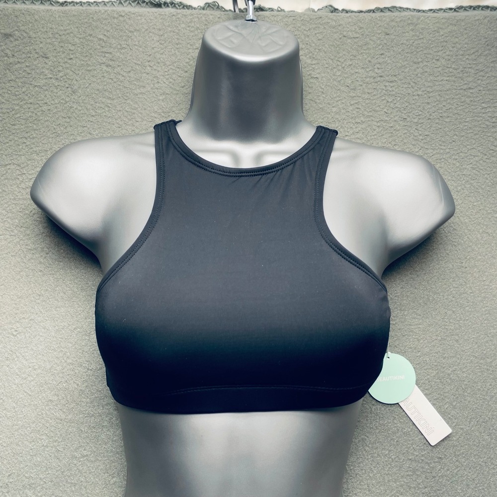 Beautikini Women Bikini Top Black High Neck‎ Racerback XXS Minimalist Sporty